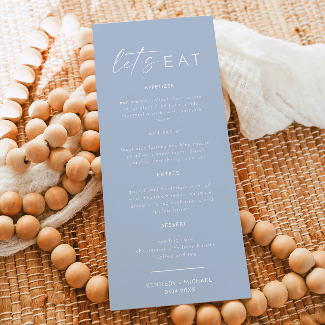KENNEDY Dusty Blue Coastal Wedding Menu Cards