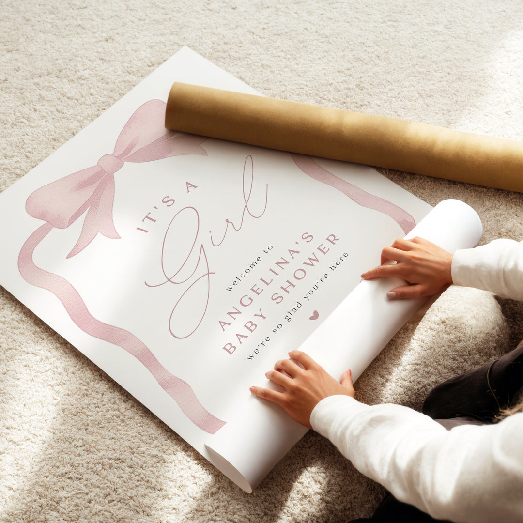 ANGELINA Coquette Bow It's a Girl Baby Shower Welcome Sign