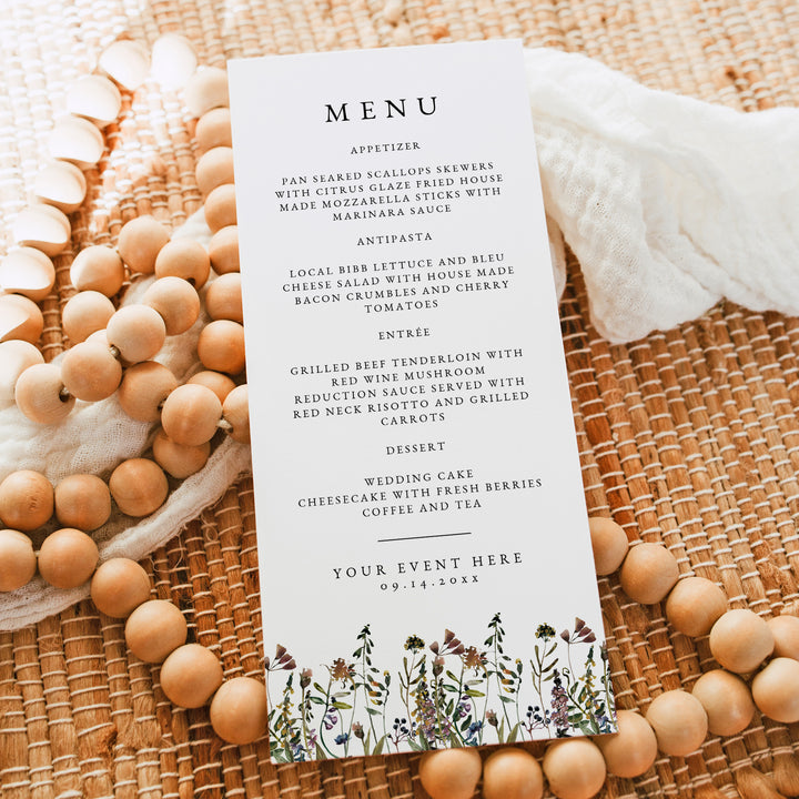 HEIDI Personalized Floral Boho Wedding Dinner Menu Cards