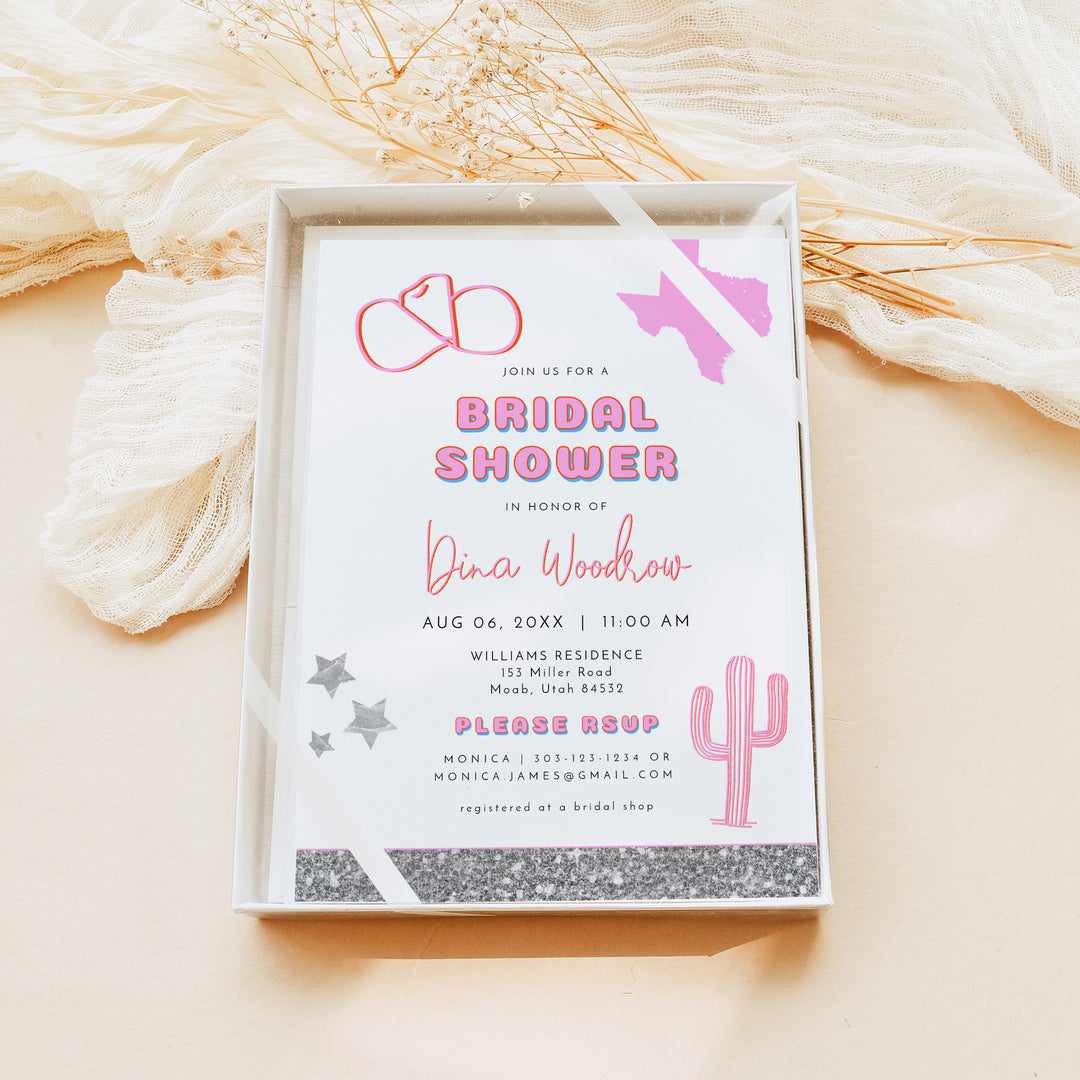 DINA Retro Space Cowgirl Texas Bridal Shower Invitation with Photo