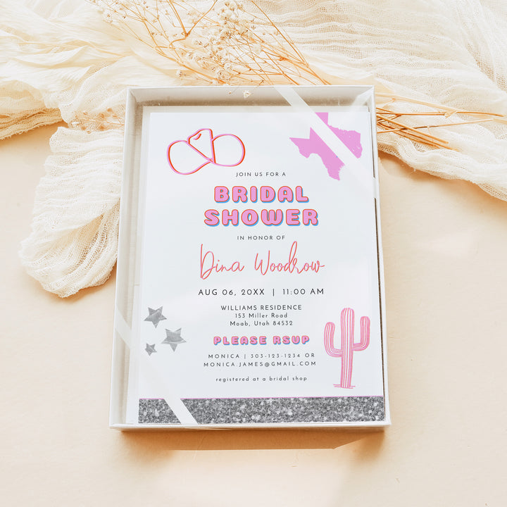 DINA Retro Space Cowgirl Texas Bridal Shower Invitation with Photo