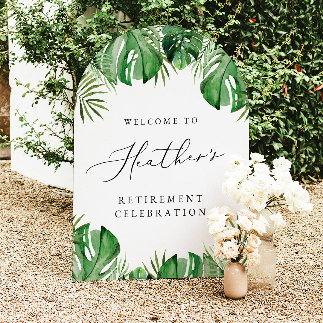 CORA Tropical Green Monstera Retirement Party Welcome Sign