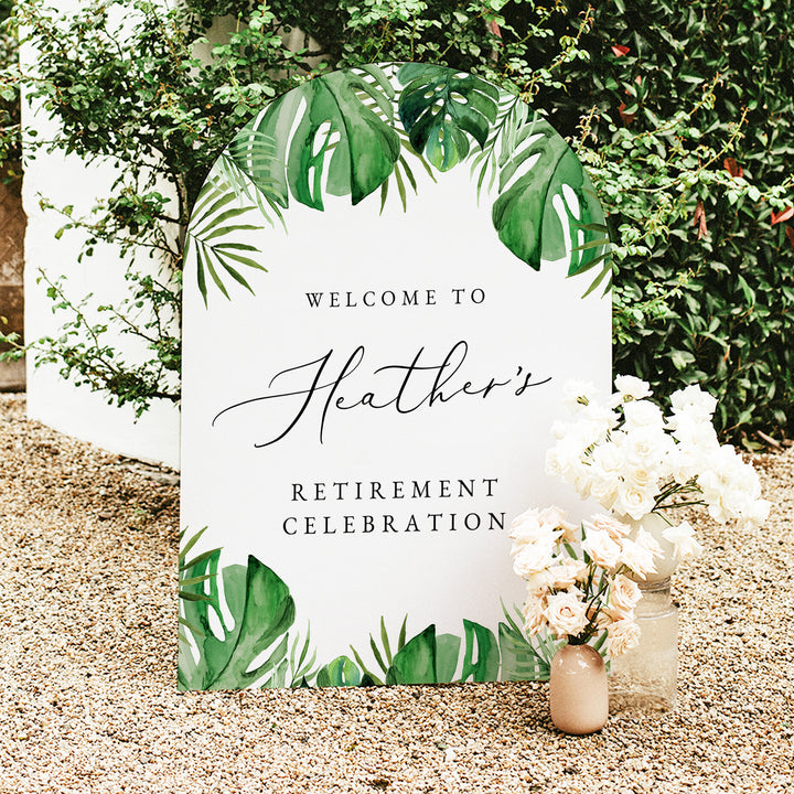 CORA Tropical Green Monstera Retirement Party Welcome Sign