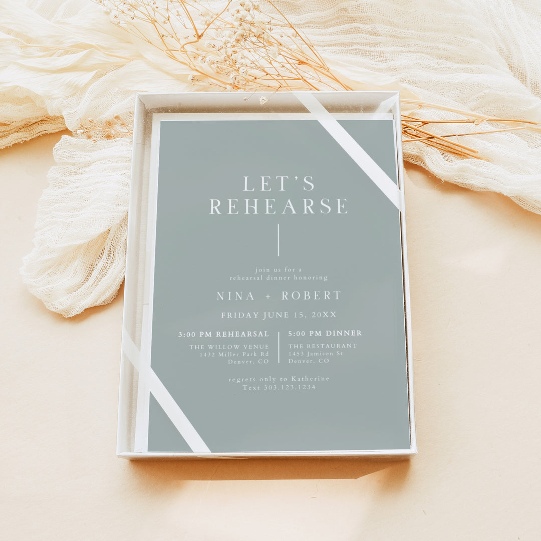 NINA Let's Rehearse Elegant Wedding Rehearsal Dinner Invitation