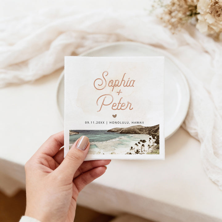NANI Personalized Retro Hawaiian Tropical Island Wedding Napkins