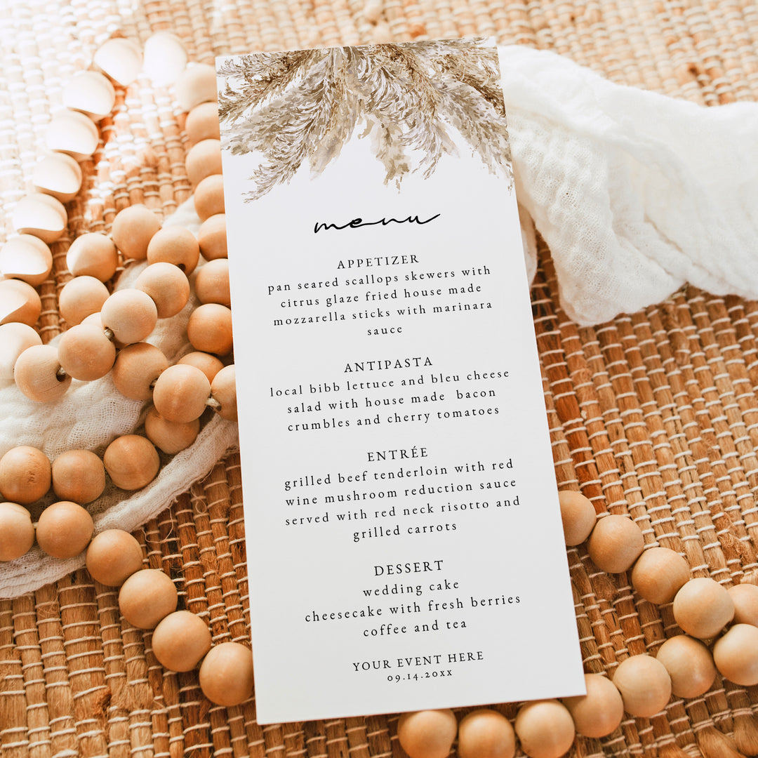 CIERA Modern Boho Pampas Grass Desert Menu Card