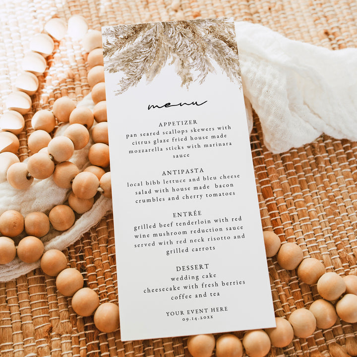 CIERA Modern Boho Pampas Grass Desert Menu Card