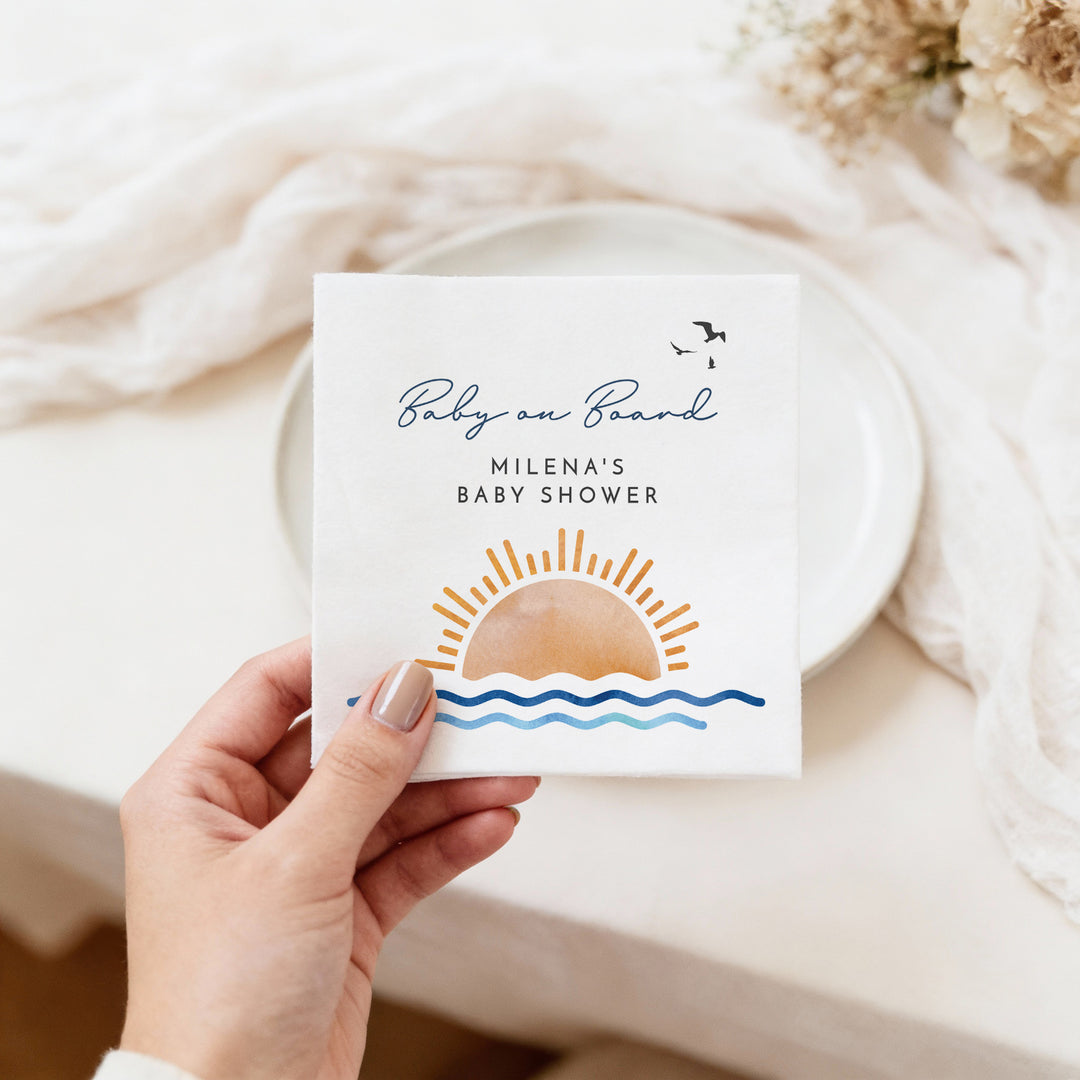 OCEANSIDE Gender Neutral Baby on Board Surf Baby Shower Napkins