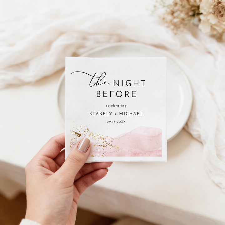 JULIEN Pink Watercolor The Night Before Rehearsal Dinner Napkins