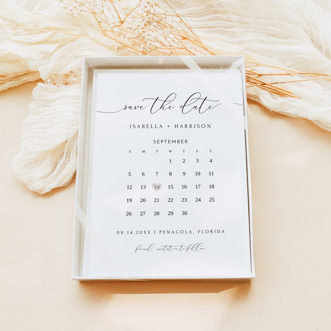 ASHER Minimalist Wedding Save the Date Calendar Invitations with Photo