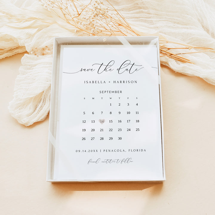 ASHER Minimalist Wedding Save the Date Calendar Invitations with Photo