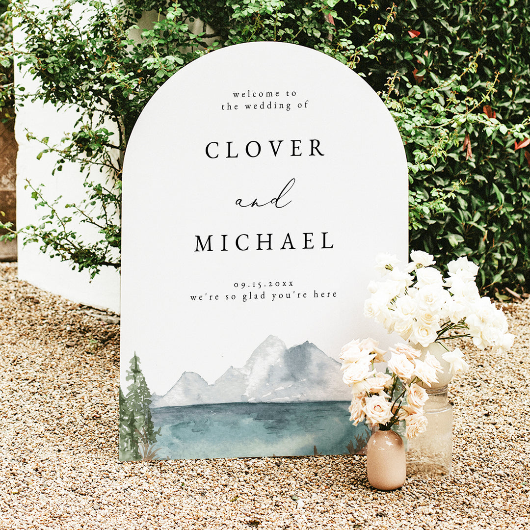 CLOVER Watercolor Mountain Wedding Welcome Sign