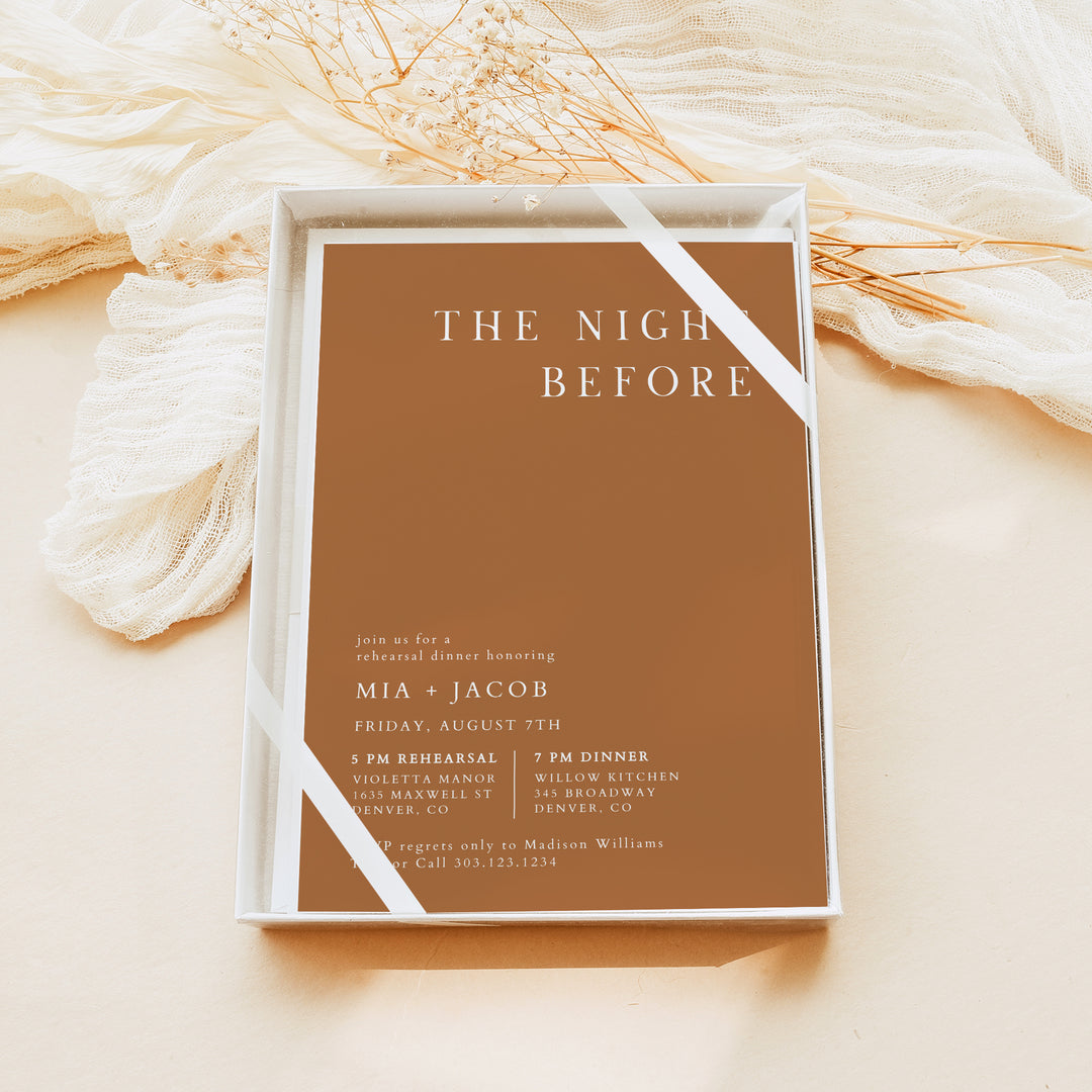 MIA The Night Before Minimalist Wedding Rehearsal Dinner Invitation