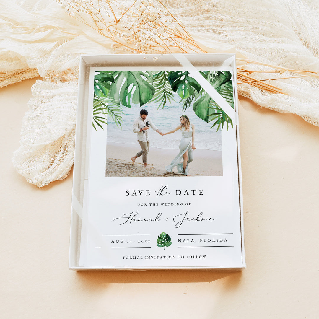 CORA Tropical Beach Engagement Photo Save the Date Cards