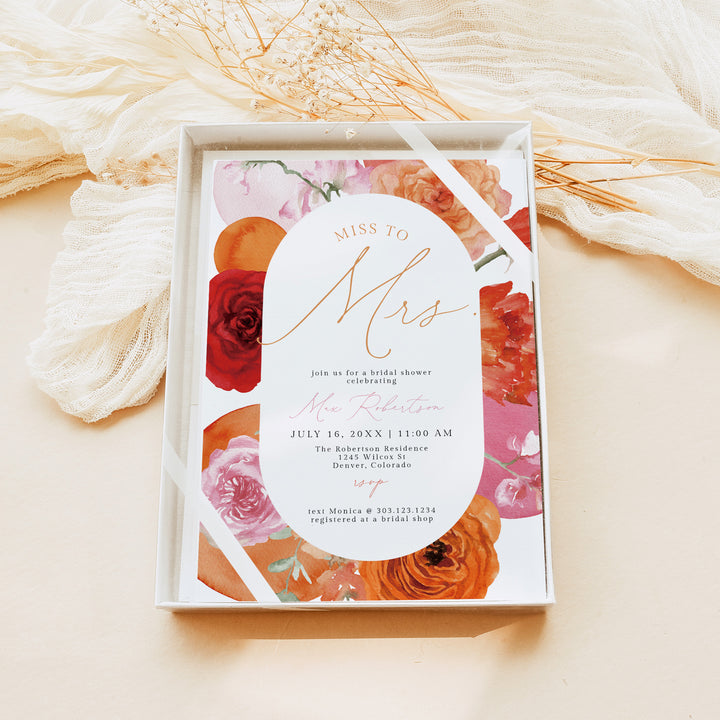 MAX Miss to Mrs Hot Pink & Orange Floral Bridal Shower Invitations