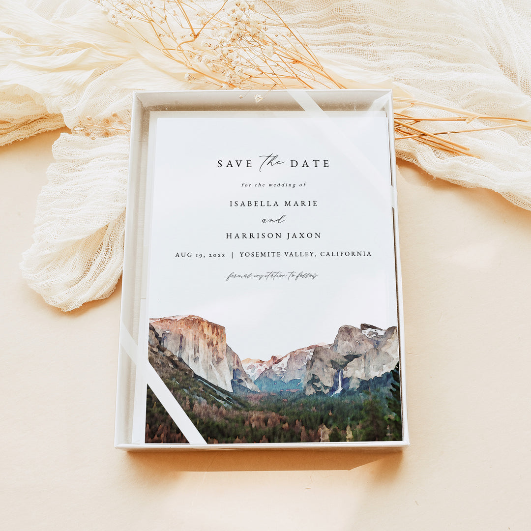 YOSEMITE National Park Watercolor Wedding Photo Save the Dates