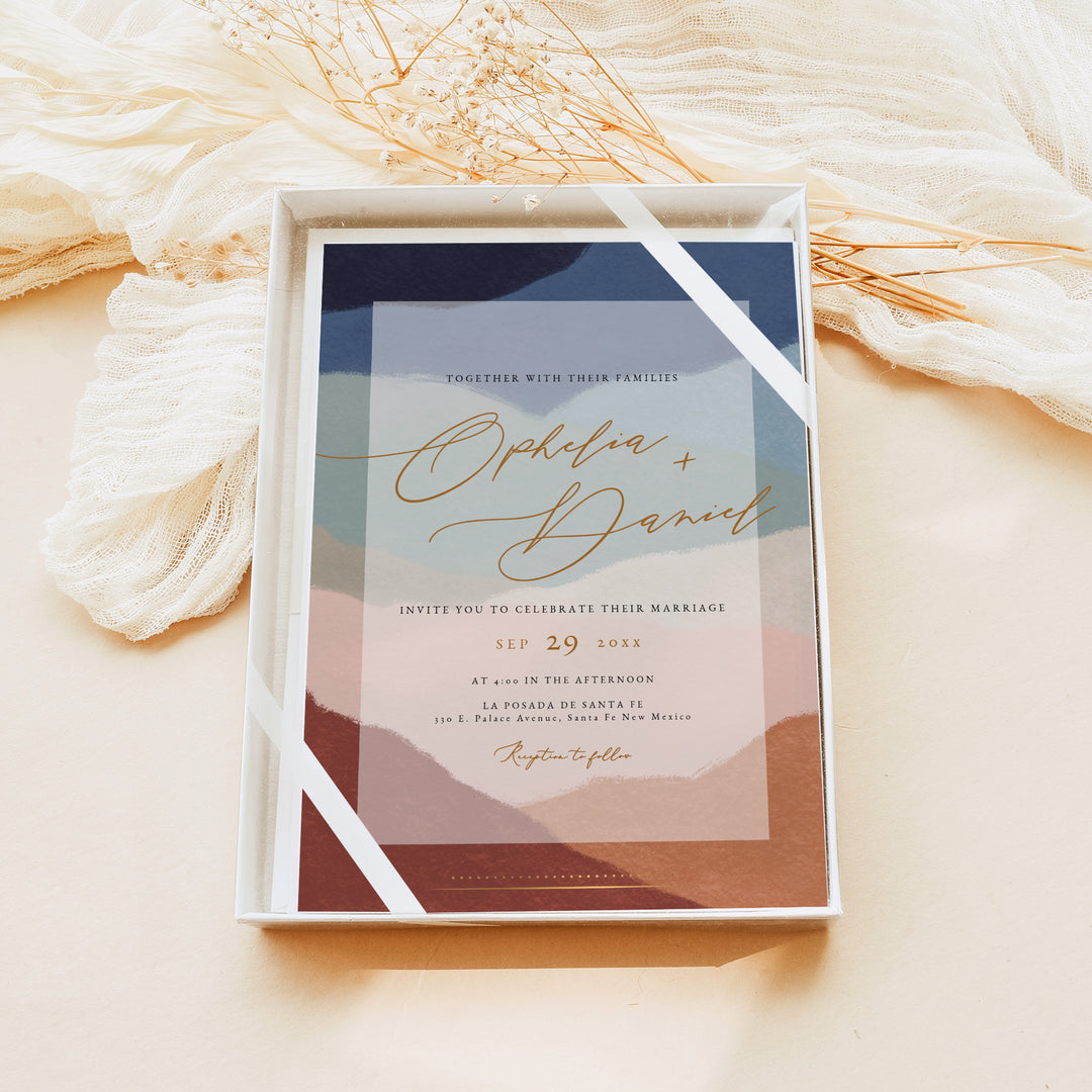 OPHELIA Terracotta Autumn Desert Photo Wedding Invitations