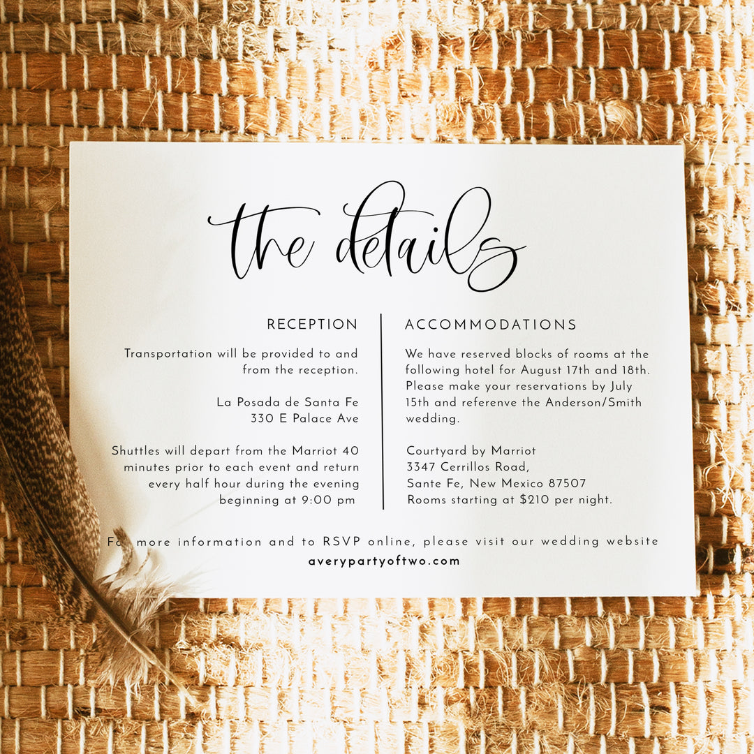 JOLIE Romantic Script Wedding Details Card