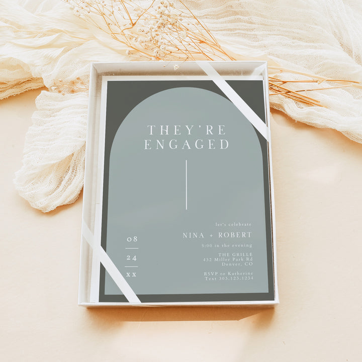 NINA They're Engaged Olive Green Boho Engagement Party Invitations
