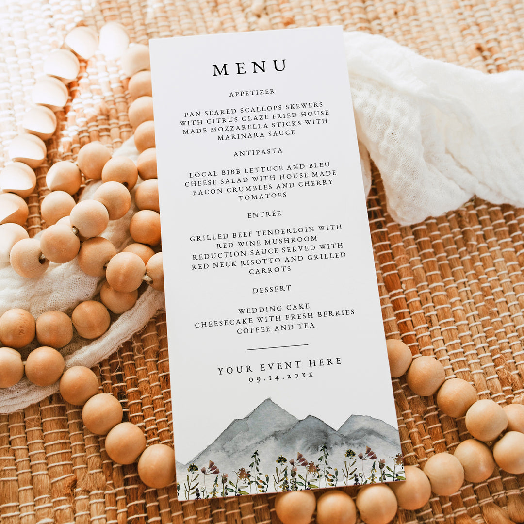 HEIDI Rustic Outdoor Wedding Reception Menu Cards