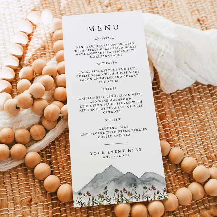 HEIDI Rustic Outdoor Wedding Reception Menu Cards