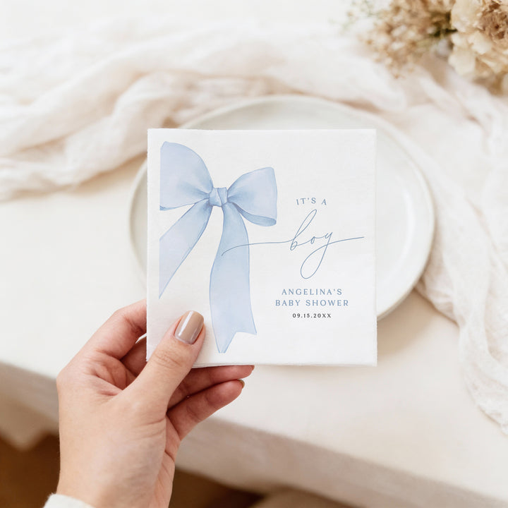 ANGELINA Dusty Blue It's a Boy Baby Shower Napkins Personalized