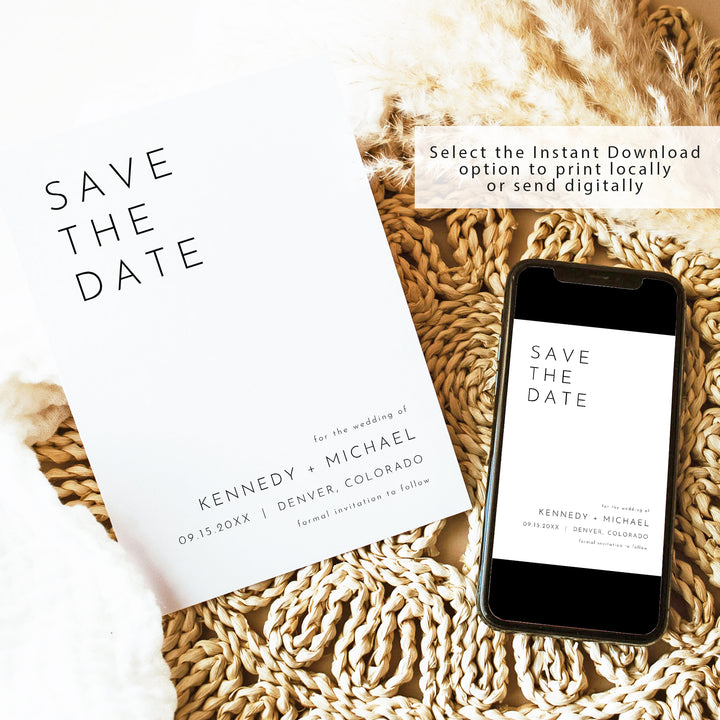 KENNEDY Chic Modern Minimalist Photo Save the Date Printed or Digital Download