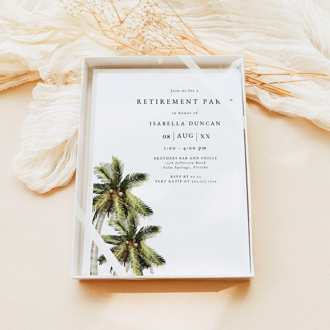 MONA Tropical Palm Tree Retirement Party Invitation