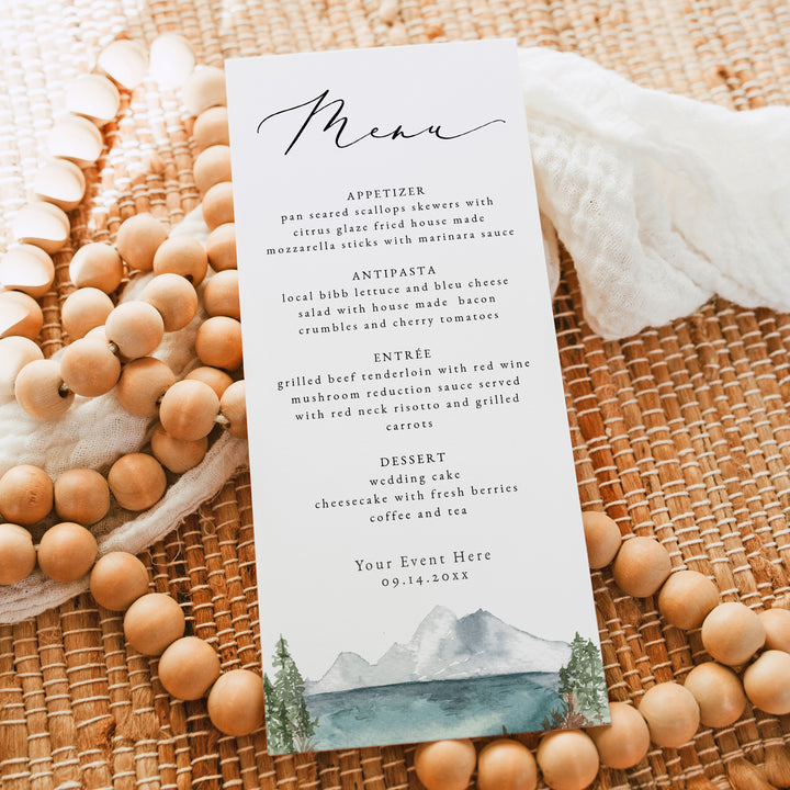 CLOVER Scenic Watercolor Lake Menu Cards