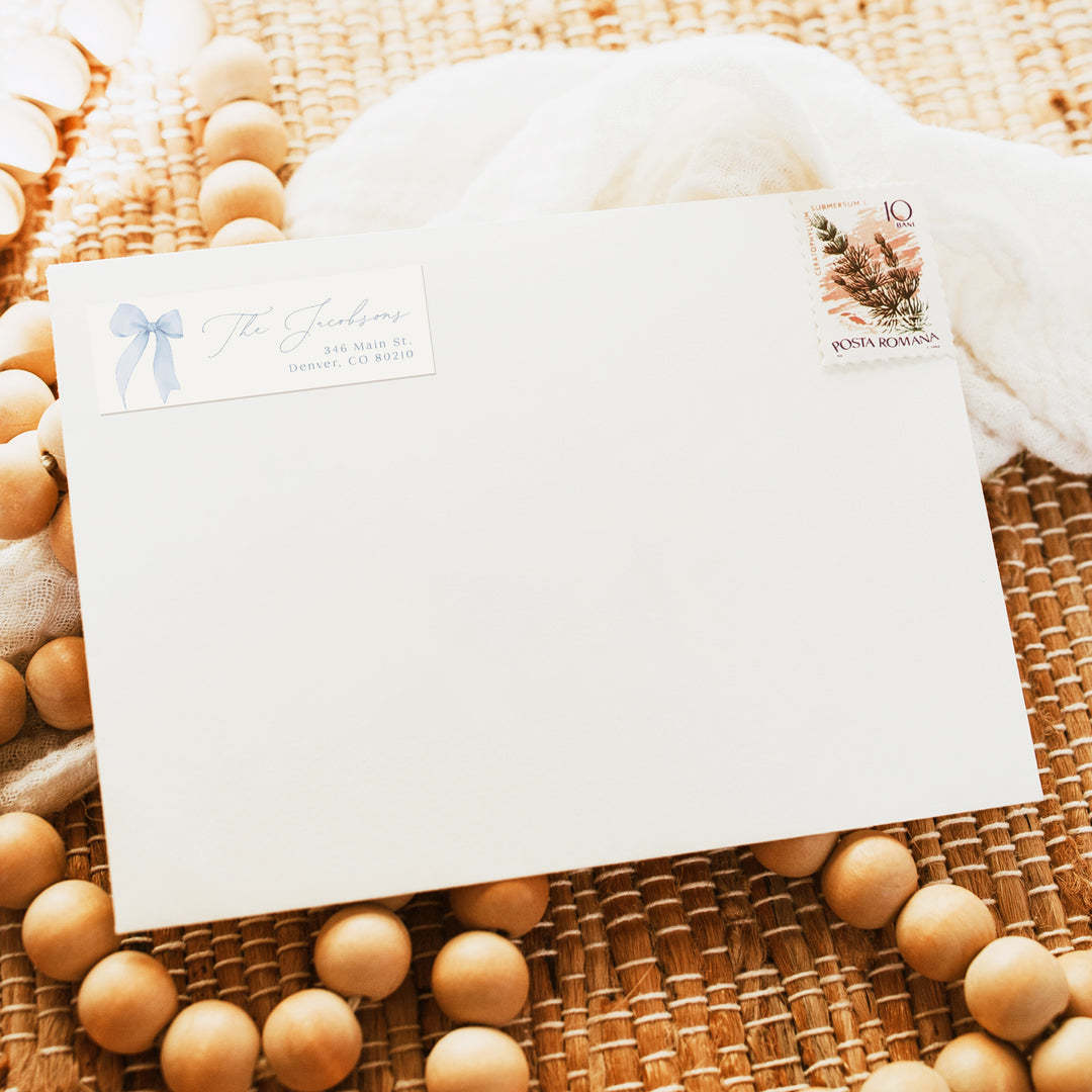 ANGELINA Dusty Blue Bow Personalized Return Address Labels