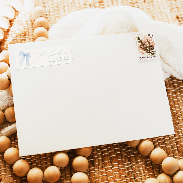 ANGELINA Dusty Blue Bow Personalized Return Address Labels