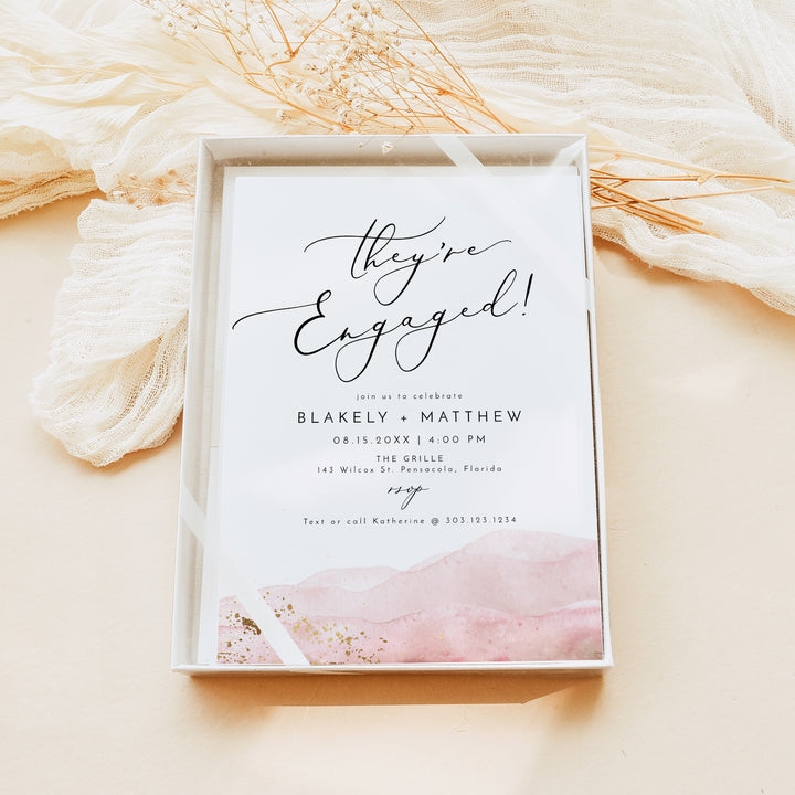 JULIEN They're Engaged Dusty Rose Engagement Party Invitation