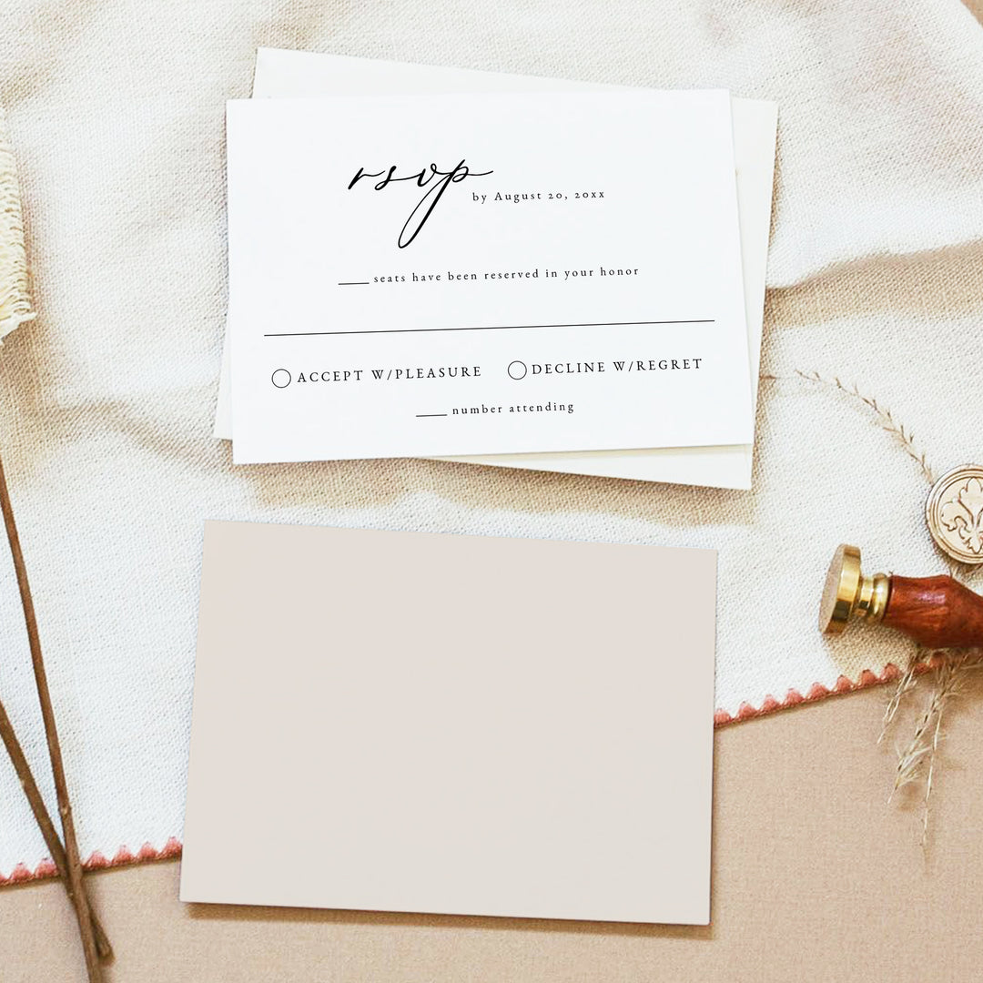 EVELYN Modern Script Wedding RSVP Card with Envelopes