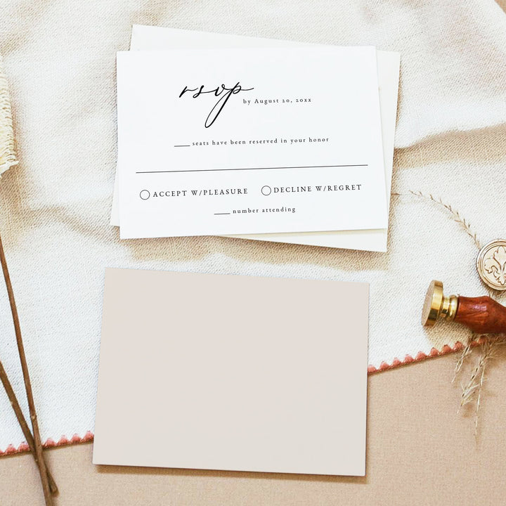 EVELYN Modern Script Wedding RSVP Card with Envelopes