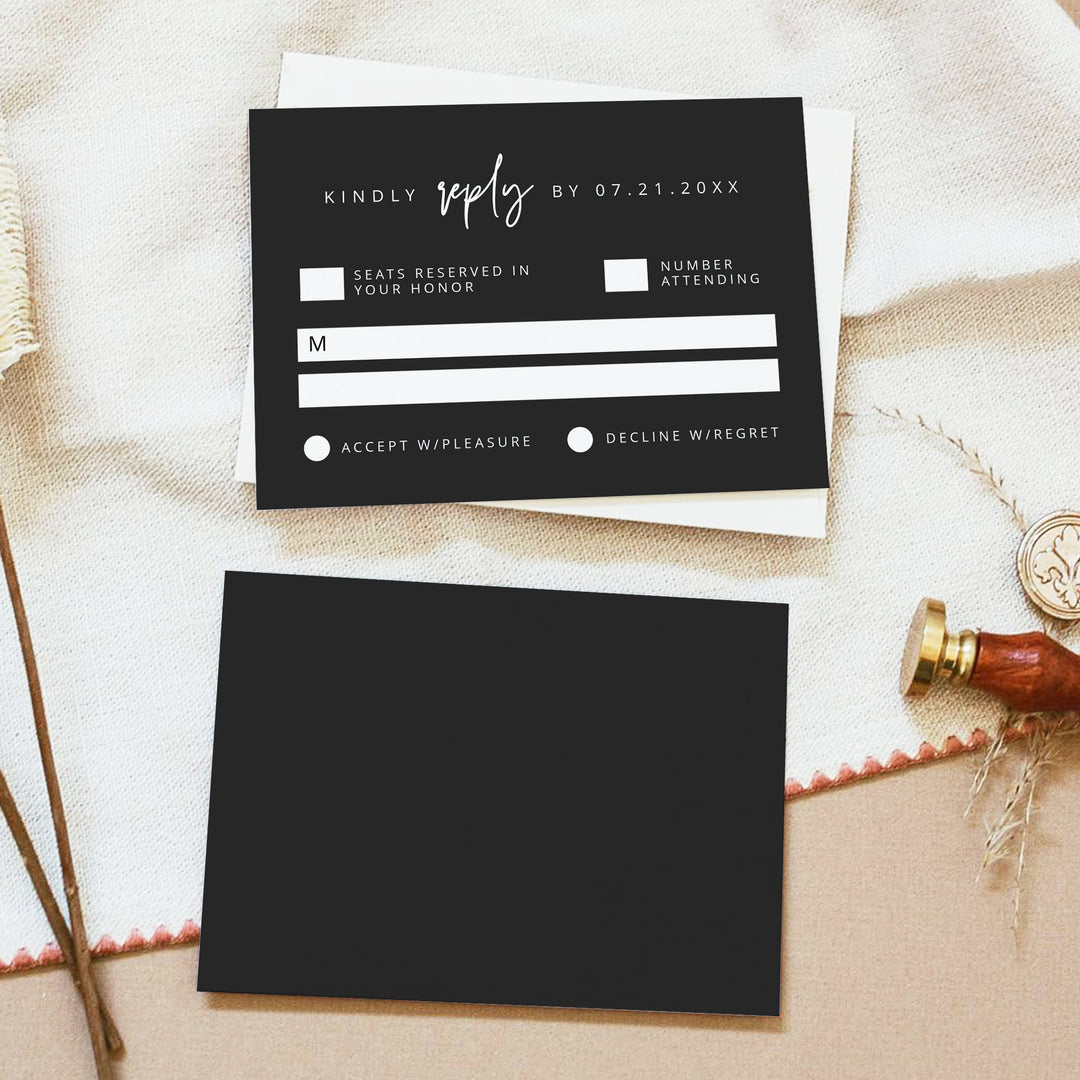 PRIYA Classy Black Wedding RSVP Acceptance Card with Envelopes