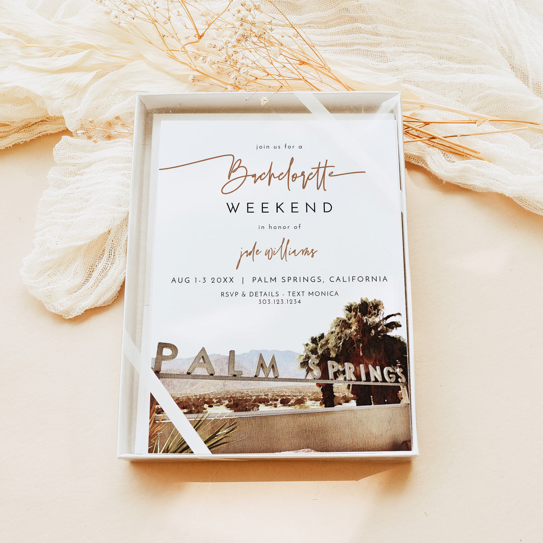 JADE Palm Springs Beach Bachelorette Invitation & Itinerary