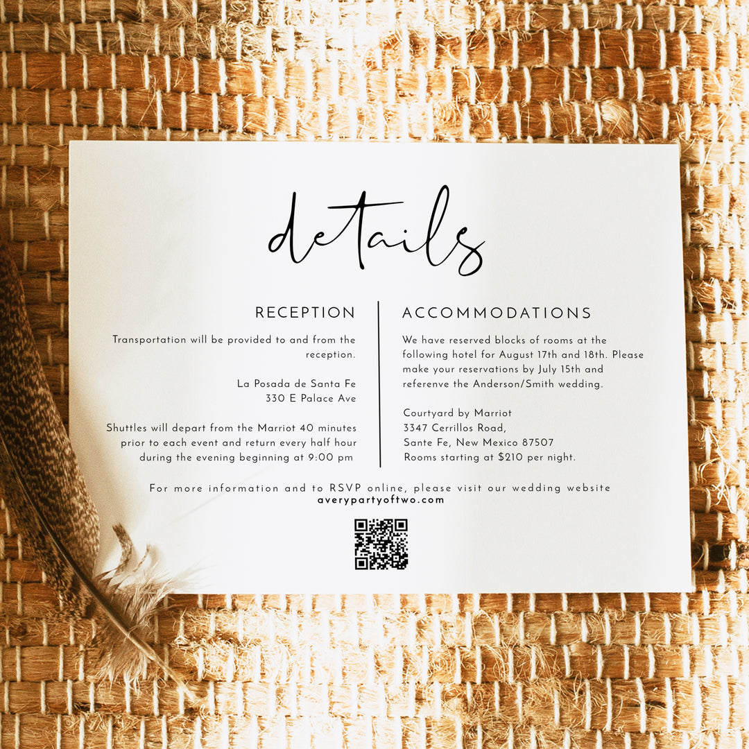 ADELLA Minimalist Wedding Simple Script Details Card