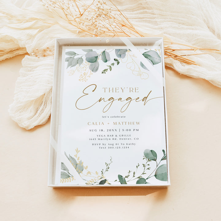 CALIA Elegant Watercolor Greenery Engagement Party Invitation