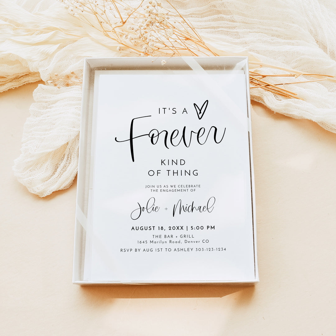 JOLIE Black and White Simple Boho Engagement Party Invitation with Photo