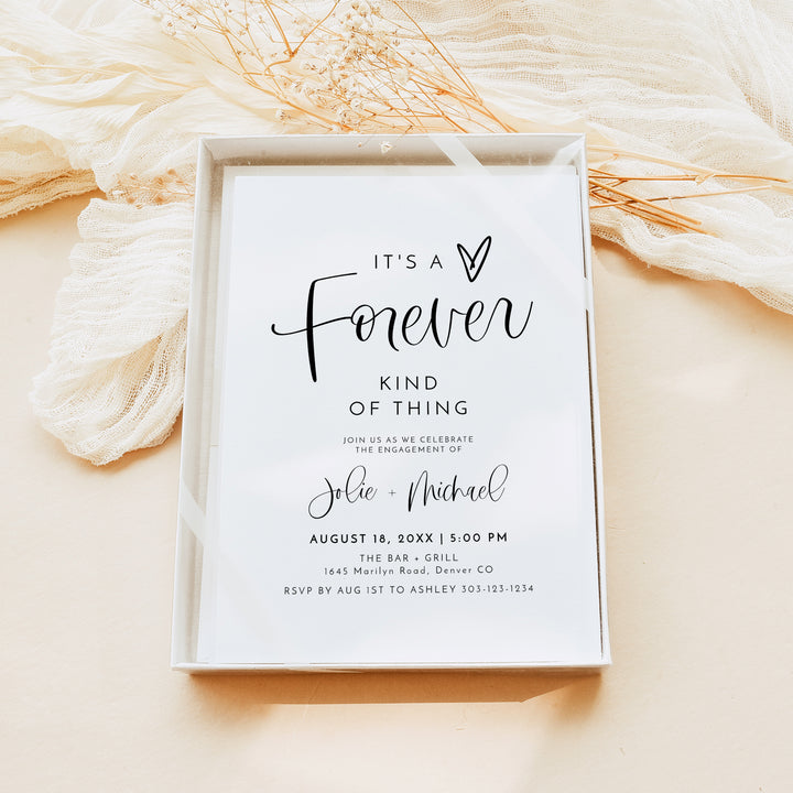 JOLIE Black and White Simple Boho Engagement Party Invitation with Photo