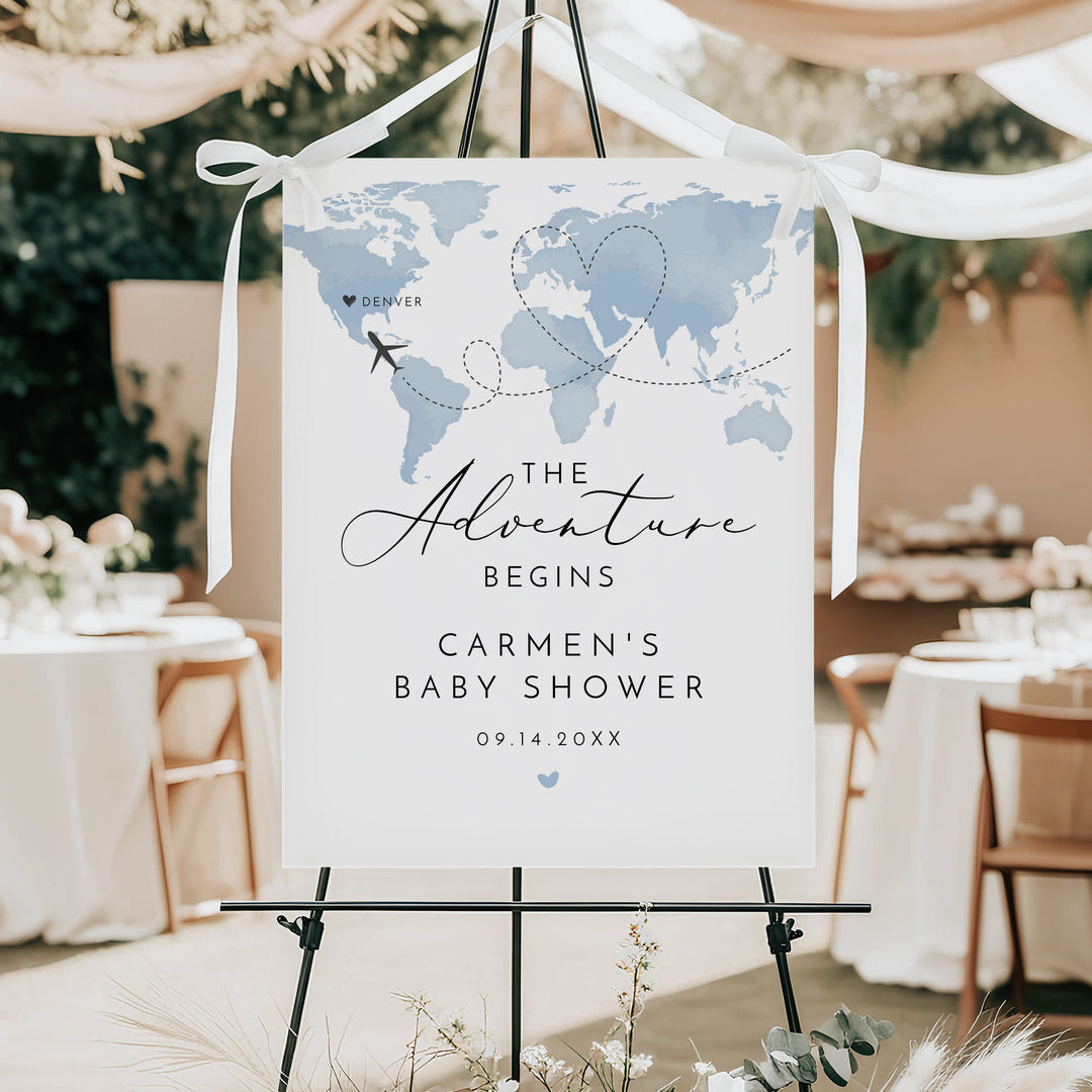 CARMEN Blue Map Adventure Begins Baby Shower Welcome Sign