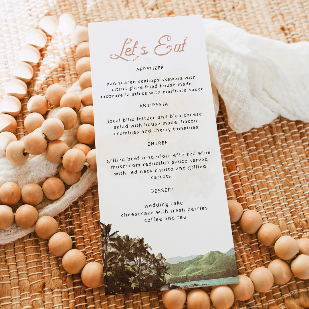 NANI Vintage Terracotta Hawaiian Wedding Menu Cards