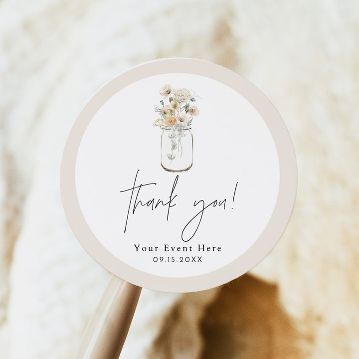 POPPY Round Wildflower Favor Thank You Stickers