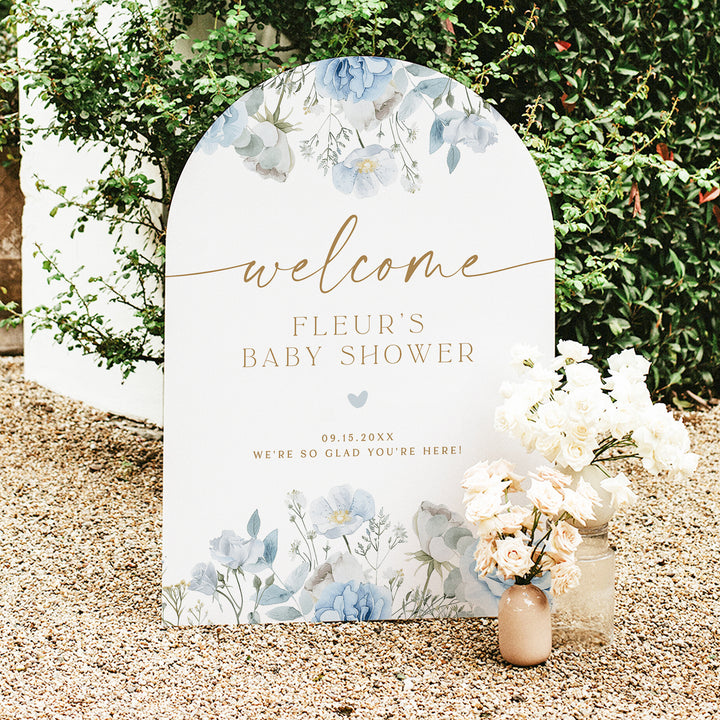 FLEUR Dusty Blue Boho Floral Baby Shower Welcome Sign