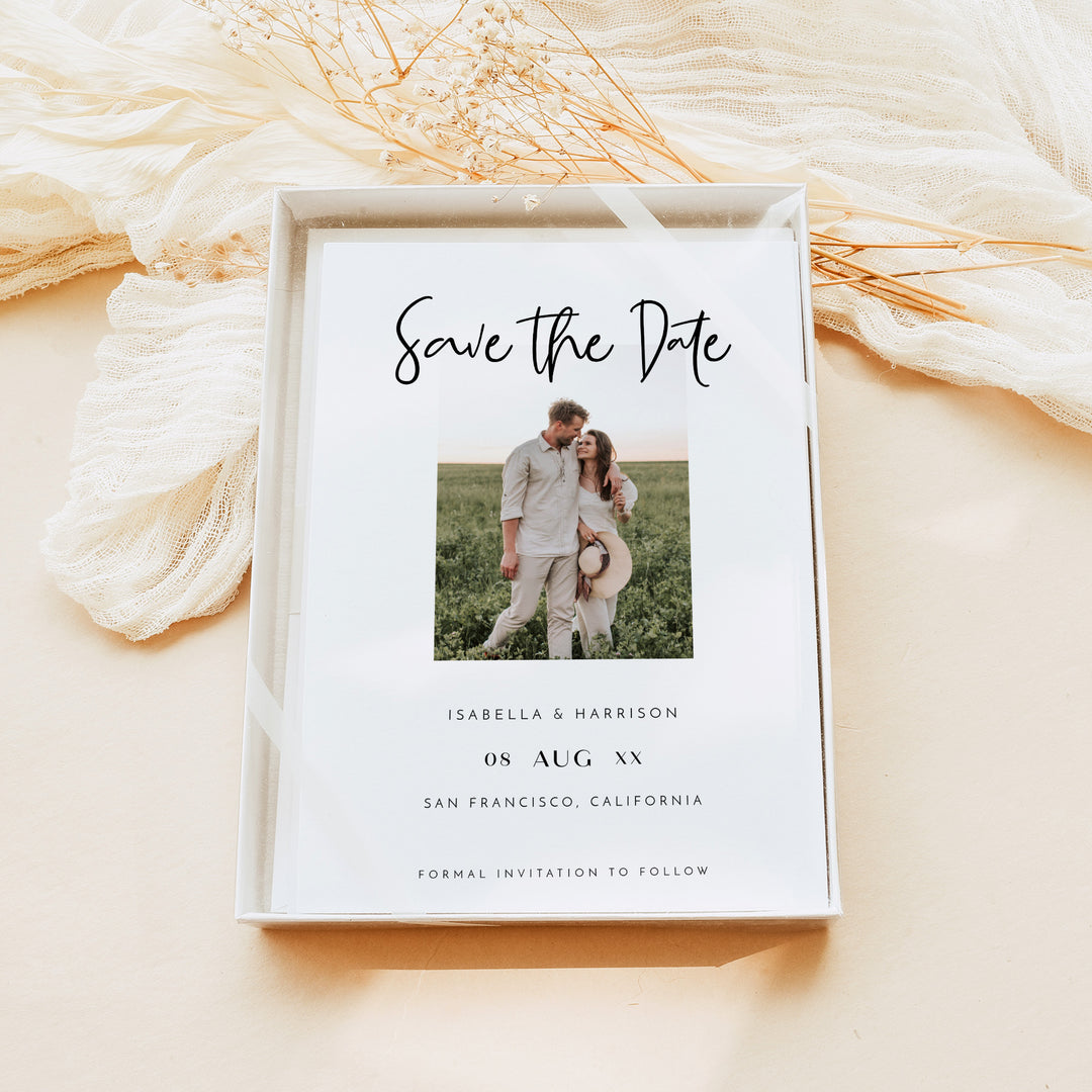 WILLOW Elegant Minimalist Wedding Save the Date Invites with Photo
