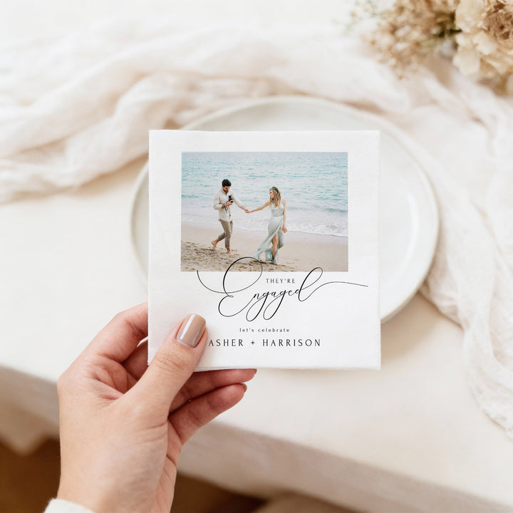 ASHER They're Engaged Custom Photo Engagement Party Napkins