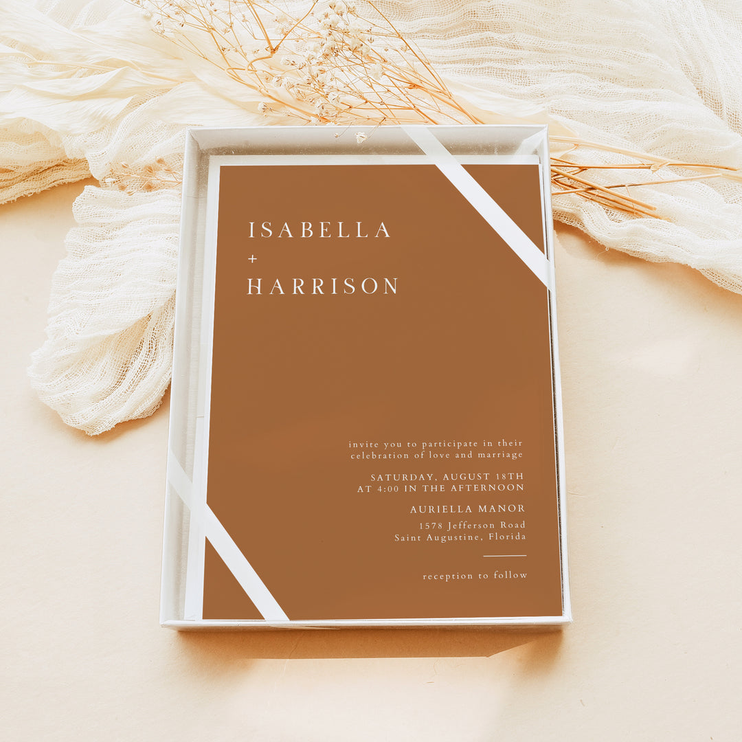 MIA Simple Terracotta Wedding Invitations with Photo