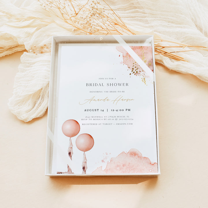 STELLA Luxury Blush Pink Watercolor Bridal Shower Invitation
