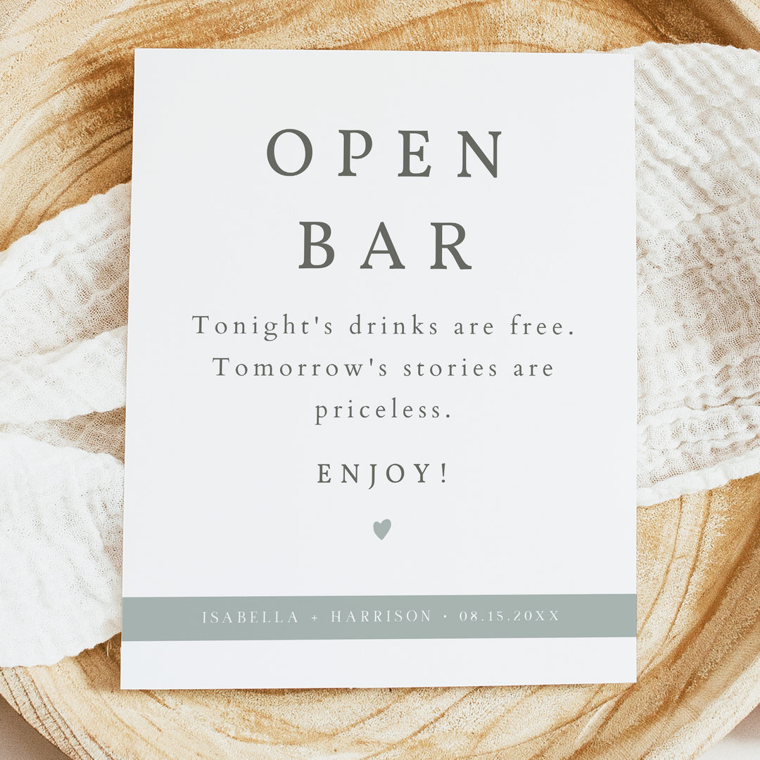 NINA Modern Sage Green Open Bar Wedding Sign Unframed