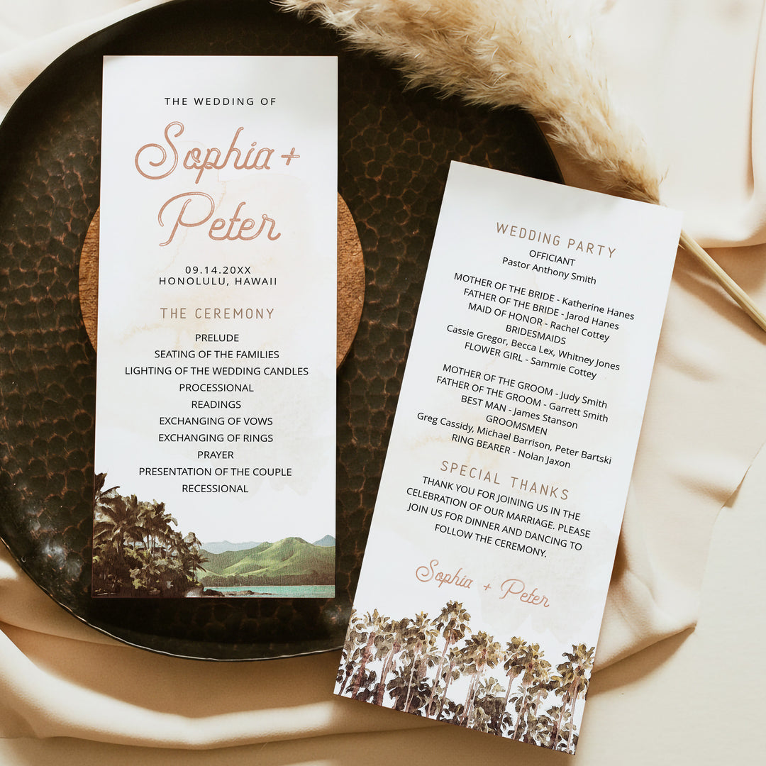 NANI Retro Hawaii Beach Wedding Programs